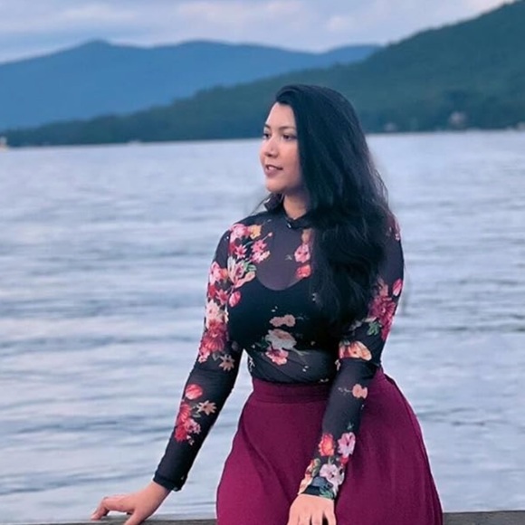 Floral mesh long sleeve top womens - Picture 7 of 8